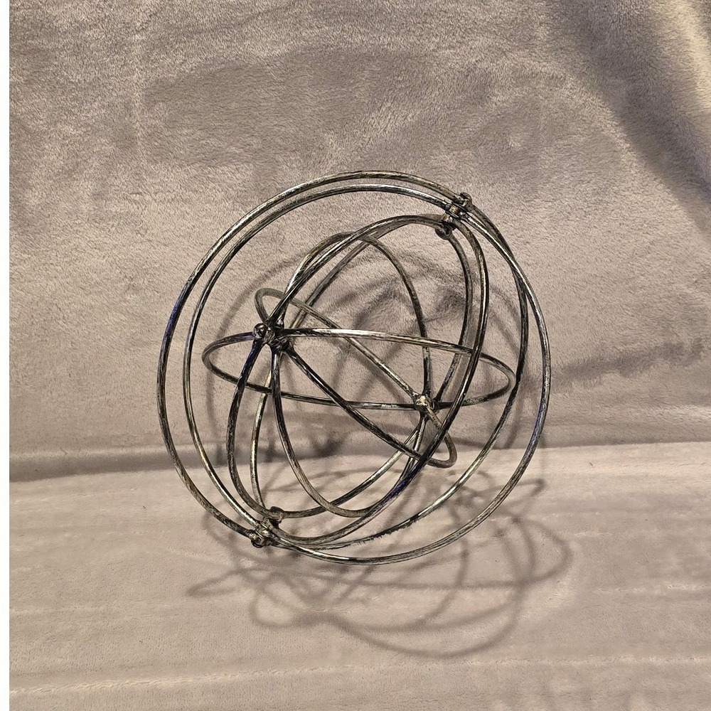 Distressed Silver Metal Collapsible Armillary Sphere Orbital Sculpture Decor